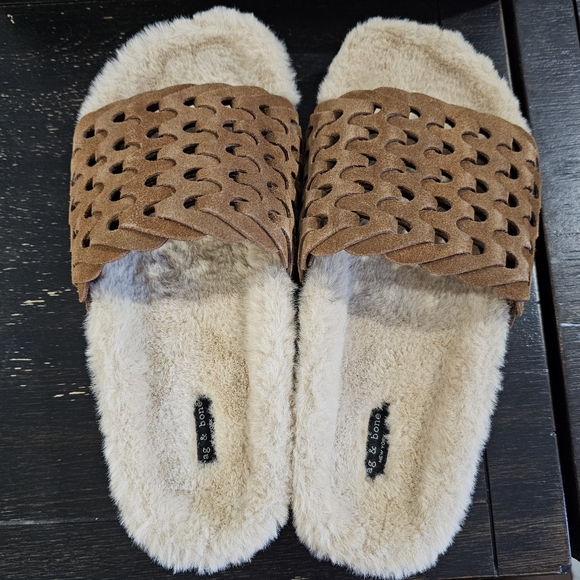 rag & bone Bailey Suede Sherpa-Lined Slides - Picture 8 of 14